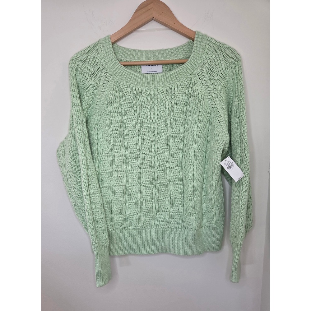 Old Navy Womens Mint Green Chevron Pointelle Knit Raglan‎ Sweater Small NWT
